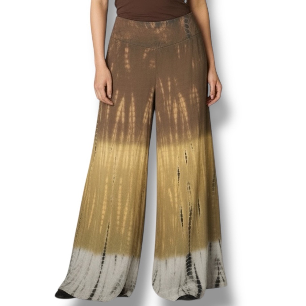 S Twelve Ombre Tie Dye Wide Leg Pants High Rise Cotton Modal Brown Gold